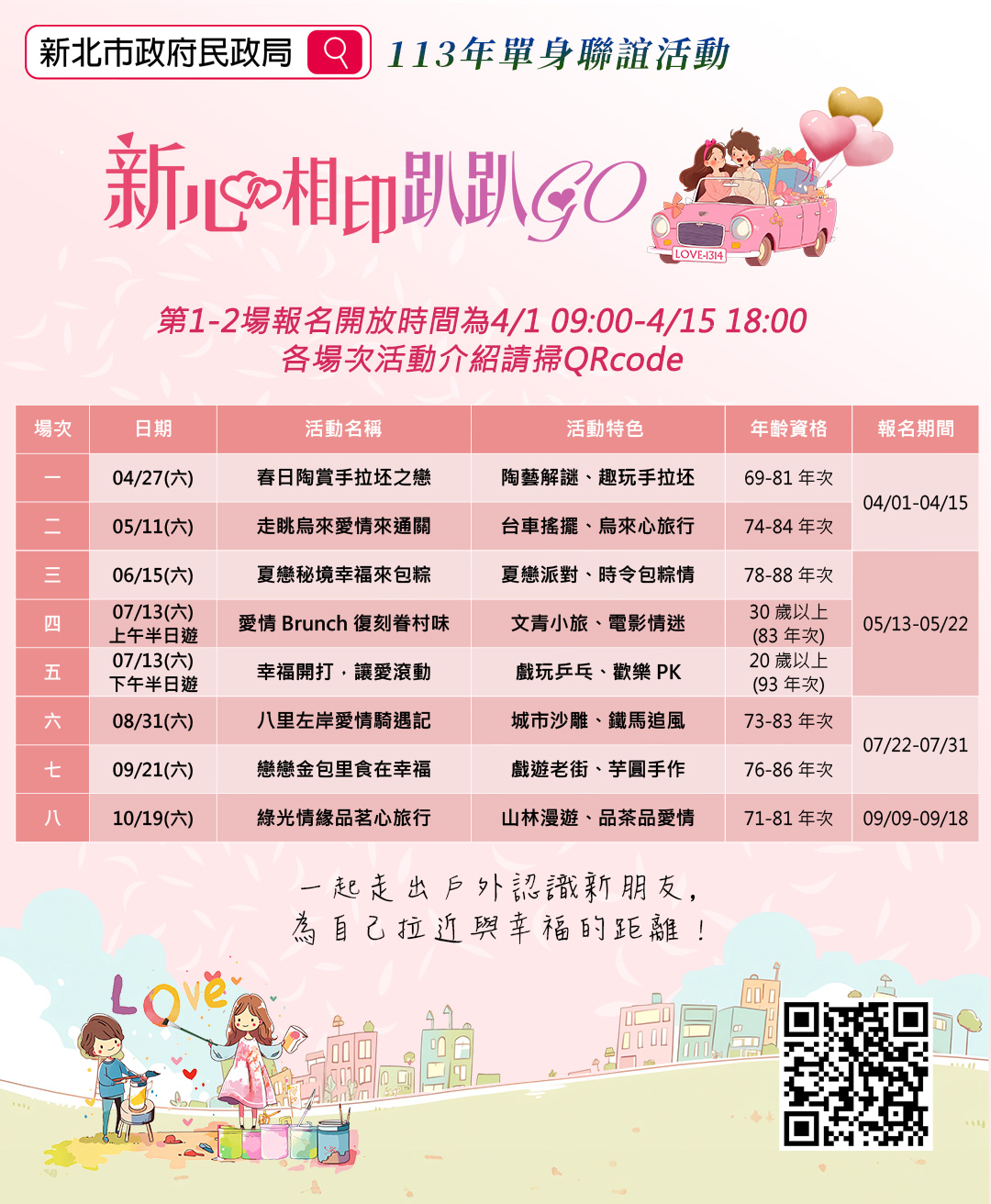 新北市政府民政局113年「新心相印趴趴GO」單身聯誼活動海報