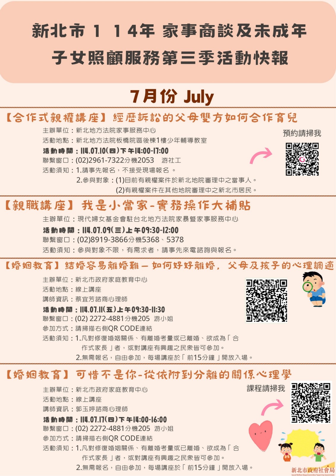 新北市114年家事商談及未成年⼦⼥照顧服務7-9⽉活動快報_page-0001.jpg 【轉知】新北市114年社區家事商談及未成年子女照顧服務第三季活動快報照片